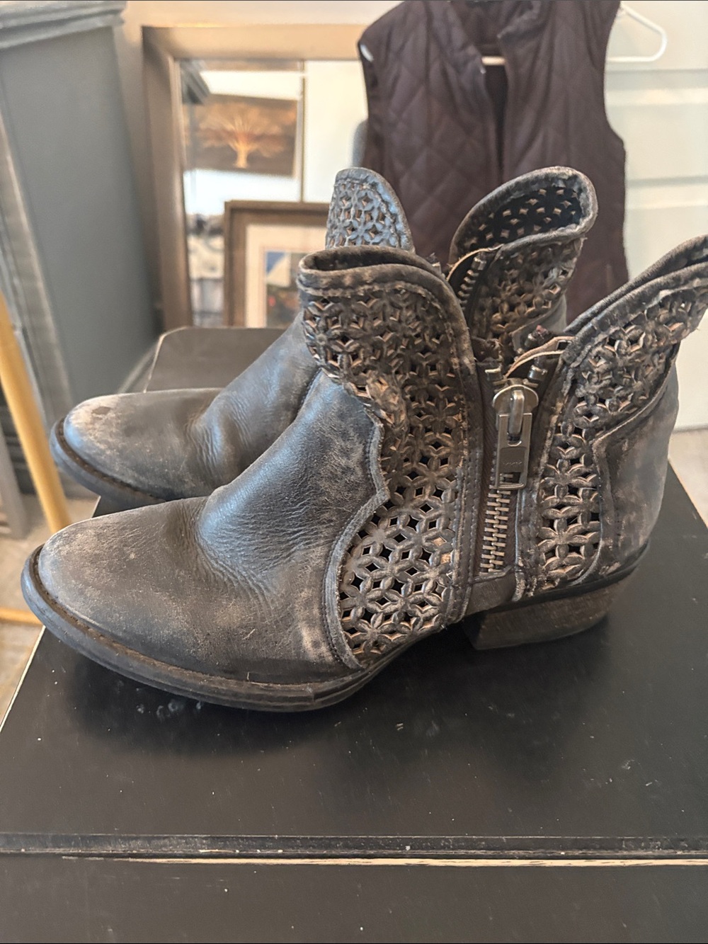 Women’s Distressed Leather Ankle Boots in Charcoal - Picture 2 of 4